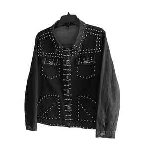 Veste en jean pour homme de la série Elite, ornée de cristaux étincelants, vêtement d'hiver haut de gamme, coutures renforcées, veste en jean ornée de strass - Product Image 4