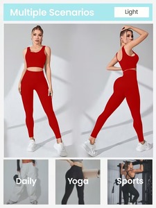 Seamless Compression Fitness Suit 2 Piece Racerback <b>Crop</b> <b>Top</b> and Elastic <b>Supportive</b> Squat Proof Yoga Pants Gym Wear Outfit - Product Image 6