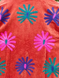 <b>Velvet</b> Bomber <b>Jacket</b> With Pink Heart And Floral Hand Embroidery For <b>Men</b> Women Winter Outerwear - Product Image 5