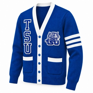 Custom Embroidered <b>Varsity</b> <b>Cardigan</b> Sweater Wholesale Chenille Letter College Team V Neck Knit Jacket OEM Private Label - Product Image 3