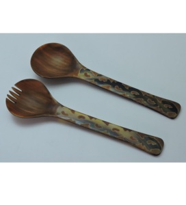 Juego de 2 servidores de ensalada de cuerno, aptos para alimentos, hechos a mano con cuerno natural de búfalo, a un precio razonable. - Product Image 4