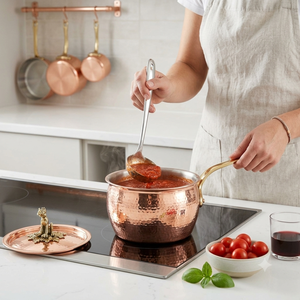 Casserole artisanale en cuivre martelé avec bouton de couvercle en forme de chat mignon et longue poignée en laiton, ustensile de cuisine de luxe - Product Image 3