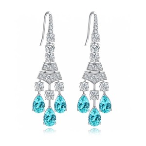 Boucles d'oreilles de luxe pour femmes, en argent 925 plaqué rhodium, avec cristaux en forme de goutte d'eau, design géométrique, bijoux de mariage - Product Image 6