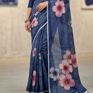 Sari en lin tendance de 6,10 mètres, tissu confortable et respirant, tenue traditionnelle élégante, sari décontracté pour tous les jours - Product Image 1