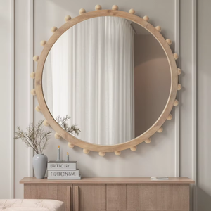 Unique Round Wood & Bone Inlay <b>Framed</b> Glass Wall <b>Mirror</b> with Beads Handcrafted Contemporary Decorative Wall Art REHMAN CRAFT - Product Image 5