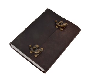 Leather Journal with Brass <b>Lock</b> Handmade Embossed Leather Bound Notebook Sketchbook - Product Image 1