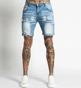 Shorts Bermuda en jean déchiré bleu pour homme, taille mi-haute, fermeture boutonnée, style décontracté, tissu 100 % coton tissé - Product Image 4