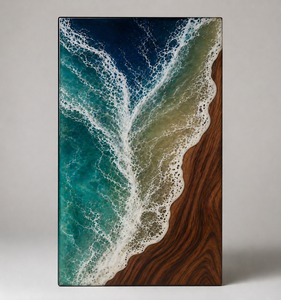 Ocean Wave Resin Urn Wood and Epoxy <b>Memorial</b> <b>Box</b> Cremation Keepsake Container Decorative Ashes Holder - Product Image 1