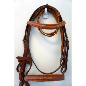 Bridon d'équitation en cuir véritable de qualité supérieure avec frontal et muserolle à surpiqûres décoratives, réglable, pour chevaux anglais, équipement équestre durable - Product Image 2