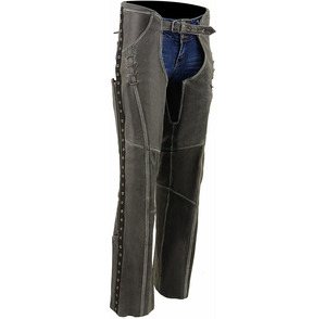Pantalones de Motocicleta Clásicos de Cuero Premium Ligeros Color Gris para Mujer Samroz con Cordones Decorativos - Product Image 1