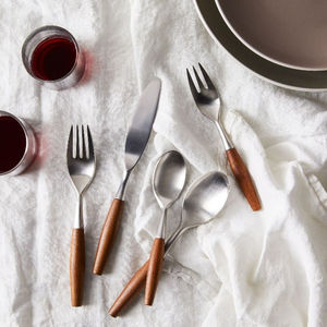 Fine Quality Stainless Steel Cutlery Eco Friendly Wood Handle <b>Flatware</b> Tableware Mirror Polish For Home Restaurant Hotel Use - Product Image 3