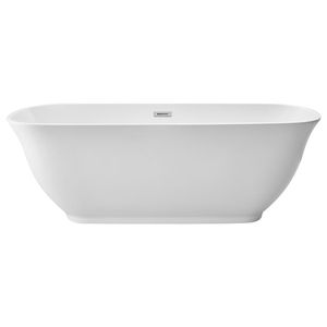 Vasca da Bagno Freestanding Contemporanea in Acrilico da 67 Pollici, Elegante Forma Ovale, Bianca con Scarico Cromato Lucido - Product Image 1