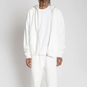Custom Full Face Zipper Solid Plain Color Casual Wear Oversized Baggy Low MOQ Wholesale Supply Polyester/Cotton Hoodies Men - Product Image 2