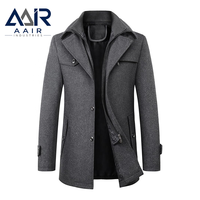 Manteau trench mi-long pour homme en mélange de laine, veste décontractée chic à col rabattu pour l'hiver