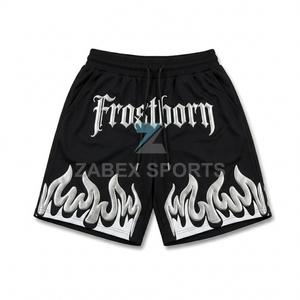 Shorts de basket-ball en mesh personnalisés à motif flamme haute densité, légers, respirants, performants, style streetwear chez ZABEX SPORTS - Product Image 1