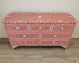 Mueble de Almacenamiento de Lujo Hecho a Mano con Incrustaciones Florales Rojas y Blancas de Madreperla, Muebles de Madera Hechos a Mano al por Mayor - Product Image 3