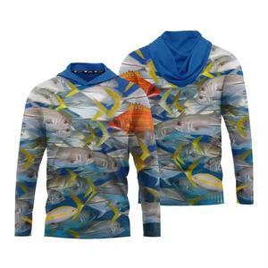 Men's Light <b>Blue</b> Hooded <b>Long</b> <b>Sleeve</b> UPF 50 Anti-Uv Fishing Shirt Solid Color Pullover Outdoor Apparel - Product Image 2