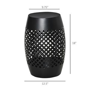 12.5\" Black Steel Outdoor <b>Side</b> <b>Table</b> <b>Round</b> Hollow Drum Patio End Accent <b>Table</b> Indoor and Outdoor Suitable - Product Image 3