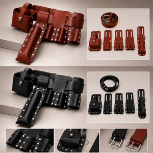 Customizable Leather Tool Waist Belt Heavy Duty Multi Pocket Work Belt for Electricians Carpenters <b>Builders</b> and Trade Pros Heavy - Product Image 3