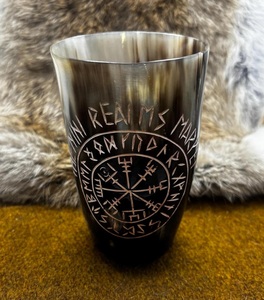 แก้วเขาสัตว์คุณภาพเยี่ยม 100% แกะสลักลาย สำหรับดื่มชา นม น้ำ กาแฟ เบียร์ สไตล์ไวกิ้ง  แบบธรรมชาติ ราคาประหยัด - Product Image 3