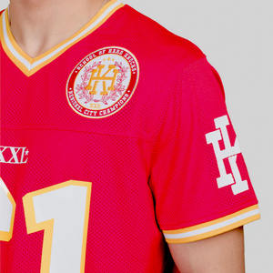Camiseta Deportiva Personalizada de Fútbol Americano con Malla Roja, Uniforme de Equipo Transpirable de Poliéster para Hombre, Cuello en V, Etiqueta Privada OEM, Venta al Por Mayor, Hecho en EE. UU. - Product Image 2