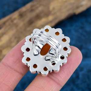 Wholesale Handmade 925 Sterling Silver Natural Carnelian Cluster <b>Ring</b> Opaque Gemstone Flower <b>Statement</b> <b>Rings</b> For Women Bulk - Product Image 3