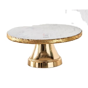 Base para Pastel Redonda con Acabado Dorado, Diseño Elegante 2026, para Bodas, con Tapa de Mármol y Base de Metal - Product Image 1