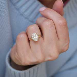 Solitaire Engagement <b>Ring</b> 14k 18k Solid <b>Gold</b> <b>Vintage</b> Inspired Oval Cut Lab Grown Diamond Everyday Wear Classic Luxury 1.8mm Band - Product Image 2