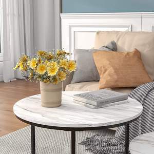 Modern Marble Finished Accent <b>Table</b> with Metal Frame Stylish <b>Side</b> <b>Table</b> for Living Room Office <b>Lounge</b> - Product Image 4