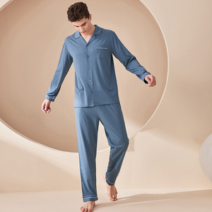 Conjunto de Pijama para Hombre con Solapa, de Algodón Suave y Transpirable, Manga Larga, Cómodo y Relajado, Venta al por Mayor, Conjuntos de Ropa de Dormir para Hombre - Product Image 6