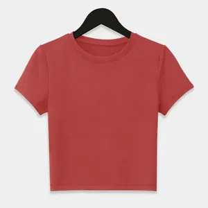 เสื้อยืดคอกลมสีแดงสำหรับผู้หญิง แขนสั้น ทรงปกติ ผ้าถักเนื้อแน่น ระบายอากาศได้ดี เสื้อยืดลำลองสำหรับทุกฤดูกาล - Product Image 6