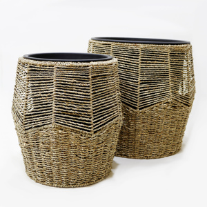 Panier à fleurs en jonc de mer tressé, couvre-plante en corde tressée, décoration d'intérieur - Product Image 5