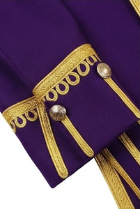 Chemise-veste formelle vintage unisexe violette, avec épaulettes dorées, col montant, double boutonnage, coupe ajustée, pour l'hiver, motif léopard dessin animé sur le devant - Product Image 6