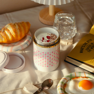 โหลใส่อาหารเครื่องเคลือบดินเผาเกรดอาหารแบบพกพาขนาด10ออนซ์/320มล. พร้อมฝาปิด PP และช้อนพับได้สำหรับกล่องอาหารกลางวัน - Product Image 6