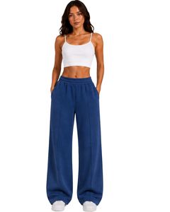 Women <b>Navy</b> <b>Blue</b> <b>Wide</b> <b>Leg</b> Sweatpants High Waist Loose Fit Casual Fleece Jogger Lounge Pants Streetwear <b>Trousers</b> - Product Image 1