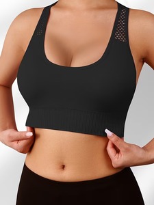 Hollow Out <b>Mesh</b> Back Racerback Athletic Sports Bra High Impact Stretch Gym <b>Crop</b> <b>Top</b> Women Fitness Training Yoga Bralette - Product Image 4