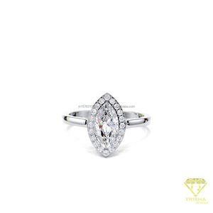 Bague de fiançailles en or jaune avec halo de diamants moissanite taille marquise, bague de promesse et d'anniversaire pour femme, bijoux - Product Image 4