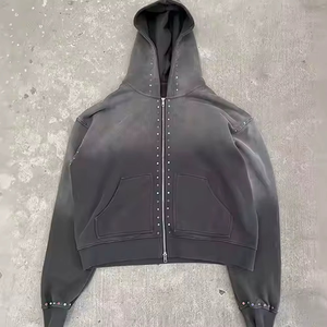 Streetwear Tracksuit Hooded Zipper Full Sleeve Solid Color Rhinestone Detail Loose Fit Sweatshirt and <b>Sweatpants</b> <b>Set</b> Autumn Wear - Product Image 2