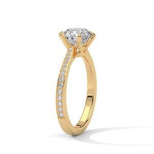 Anillo de compromiso con diamantes cultivados en laboratorio en forma de pavé en oro – Delicado anillo de diamantes solitario con micro pavé para novias - Product Image 1
