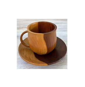 Tasse à thé en bois de qualité supérieure avec anse et soucoupe de forme ronde pour le thé de l'après-midi, article de vaisselle - Product Image 5