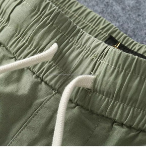 Shorts Bermuda en coton vert olive uni pour homme, taille à cordon, style décontracté, longueur mi-cuisse, tissu tissé, poches, respirant - Product Image 6