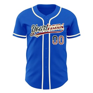 Maillot de baseball bleu personnalisé avec imprimé drapeau américain, nom et numéro personnalisés, taille adulte unisexe, maillot en polyester respirant - Product Image 2