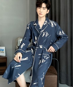 Bata de Baño de Algodón para Hombre, Manga Larga, Lisa, Ecológica, Cómoda, Tipo Kimono, Camisón, Pijama para Primavera, Verano y Otoño - Product Image 6