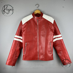 2026 Best Men's Red Leather Motorcycle <b>Jacket</b> in Cowhide - Handmade 90s Style fully <b>Lined</b> - Product Image 1