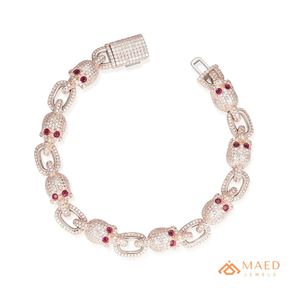 Bracelet en argent 925 plaqué or rose avec maillons tête de mort et moissanite pour homme – Cadeau d'anniversaire – Bijoux de créateur style hip-hop - Product Image 1