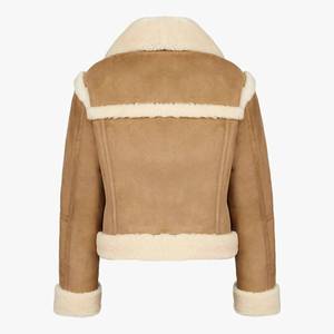 Shawna Motorcycle <b>Jacket</b>-Brown Genuine <b>Suede</b> Leather with Faux Fur Lining Breathable - Brown <b>Jacket</b> Leather - Product Image 5