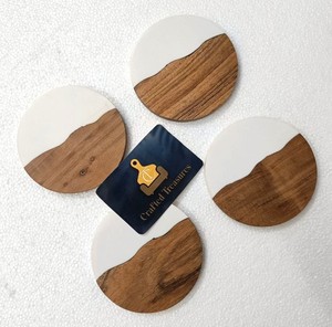 Premium Design Wood <b>Marble</b> <b>Coaster</b> Set 4-Inch Diameter Heat Resistant Non-Slip Handmade Eco-Friendly Modern Design Drink Home - Product Image 3