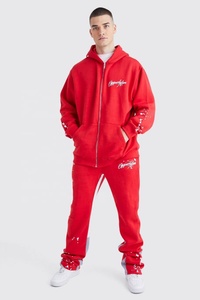 Ensembles OEM de jogging évasé rouge coupe ajustée personnalisé 100% sweat à capuche et pantalon de survêtement en coton survêtement décontracté à sublimation pour l'hiver - Product Image 3