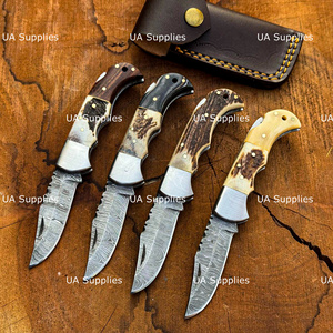 Couteau de poche pliant en acier Damas de qualité supérieure, avec verrouillage arrière, manche en corne de cerf véritable, fait main, couteau de chasse EDC OEM, vente en gros - Product Image 6