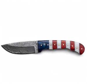 Cuchillo hecho a mano con hoja de acero de Damasco y mango de hueso de camello, tipo Drop Point, para uso general. - Product Image 1